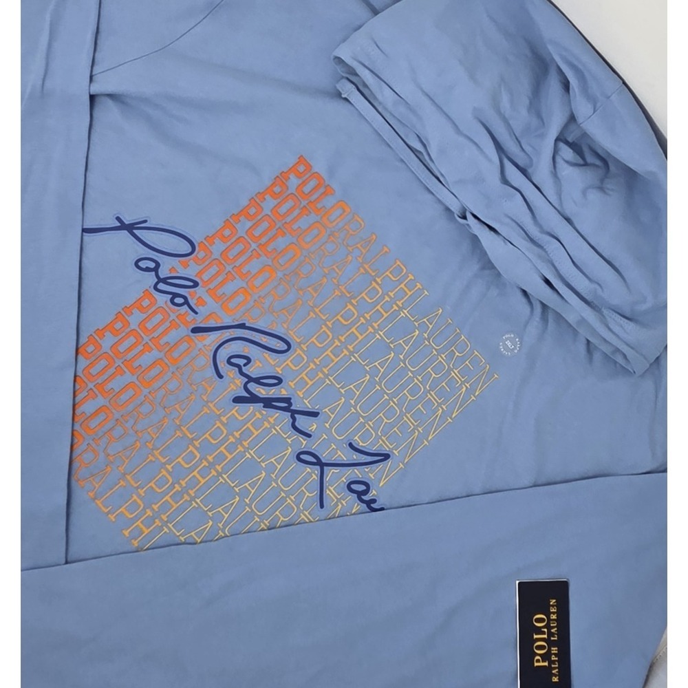 NEW Polo Ralph Lauren Hoodie‎ T-Shirt Mens 2XLT Long Sleeve Blue Script Logo NWT